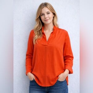 Ralph Lauren Orange V-Neck Long Sleeve Blouse